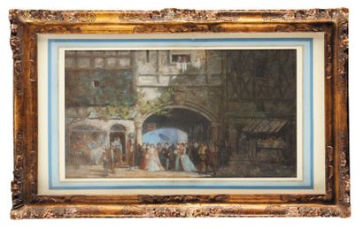 Alexandre DEFAUX (1826-1900) La Cérémonie Pastel Signé en bas à droite 33,5 x 61...