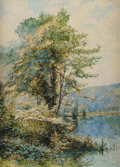 Julien GARNIER (XIXème - XXème siècle) Bord de rivière Aquarelle Signé en bas à droite...