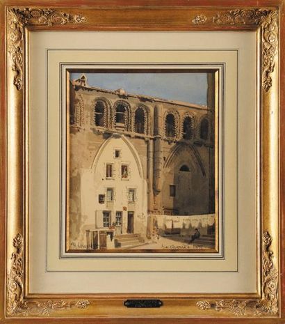 Jean-Henri CHOUPPE (1817-1894) Vue d'église Aquarelle et crayon Signé en bas à gauche...