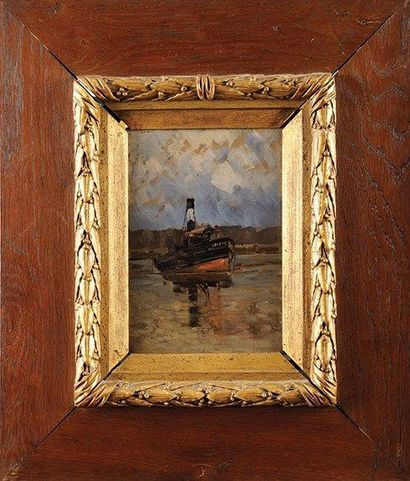 Antony DAMIEN (1858-1943) Marine Paire d?huiles sur panneaux Signées en bas à gauche...
