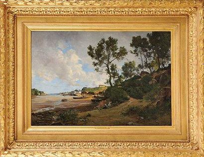 Emmanuel LANSYER (1835-1893) Estuaire en Bretagne, 1878 Sur sa toile d'origine Signée...