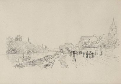 François Richard de MONTHOLON (1856-1940) Les bords de Seine à Andresy Crayon 16...