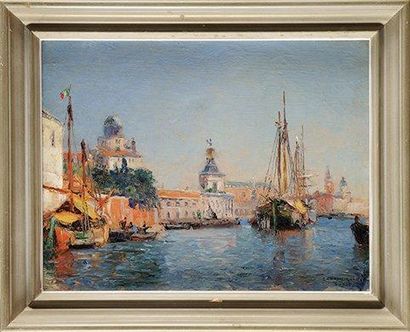 Gaston ROULLET (1847-1925) Le Séminaire et la Douane, à Venise Sur sa toile d'origine...