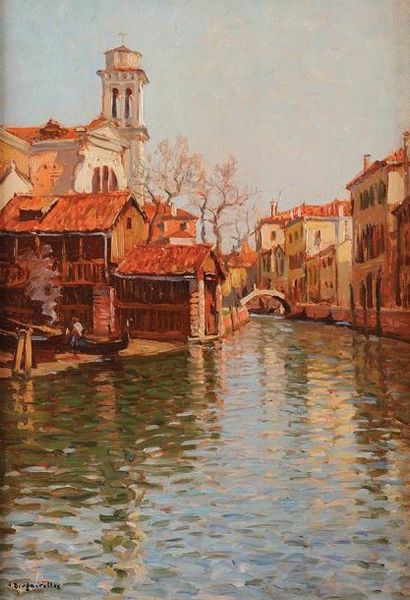 VICTOR BRUGAIROLLES (1869-1936) Venise, l' Eglise San Trovaso et l'atelier de restauration...