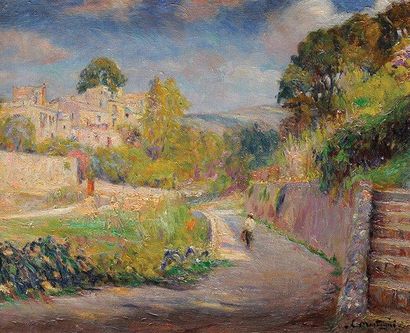Louis Agricol MONTAGNE (1879-1960) Village dans le Midi Sur sa toile d'origine Signée...