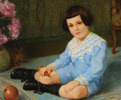 Alphonse FAURE (XIXème - XXème siècle) Enfant au bilboquet Sur sa toile d'origine...