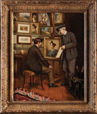 ECOLE FRANCAISE DU XIXème siècle L'Atelier du peintre Sur sa toile d'origine 61,2...