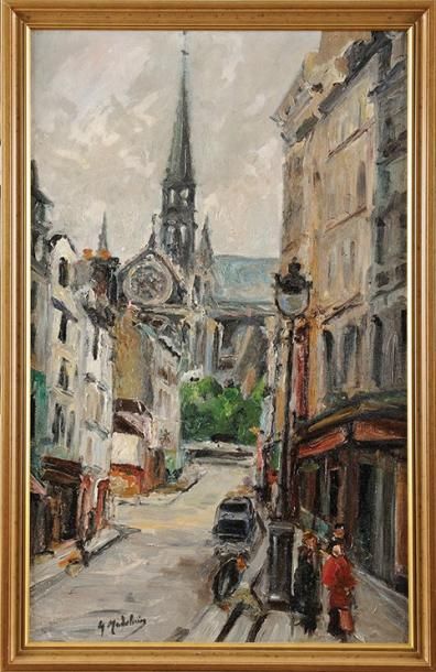Gustave MADELAIN (1867-1944) Vue de l'église Sur sa toile d'origine Signée en bas...