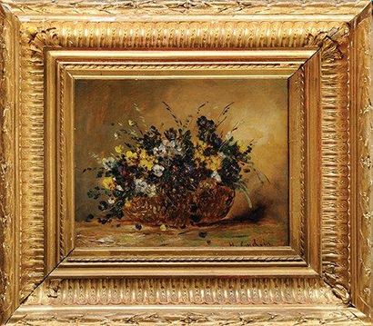 Eugene Henri CAUCHOIS (1850-1911) Bouquet de pensées Sur sa toile d'origine Signée...