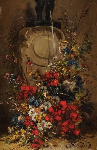 Eugene Henri CAUCHOIS (1850-1911) La fontaine fleurie Huile sur panneau Signée en...
