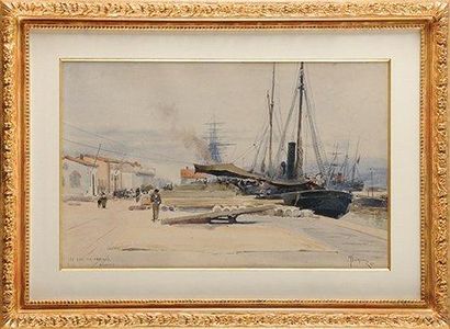 Gaston BETHUNE (1857-1897) Le Quai des Anglais, à Marseille Aquarelle et crayon Signé...