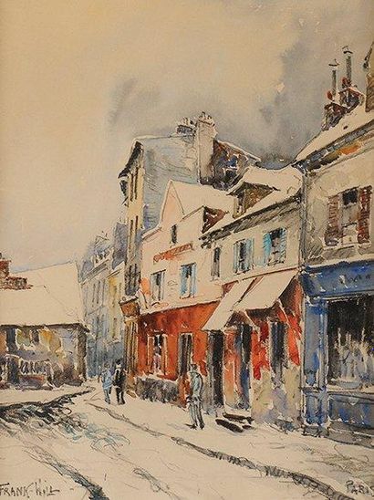 FRANK-WILL (1900-1951) Rue à Paris Aquarelle, lavis et crayon Signé en bas à gauche...