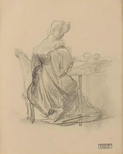 François gérard (1770-1837) Femme à l'ouvrage Dessin au crayon Cachet de la succession...