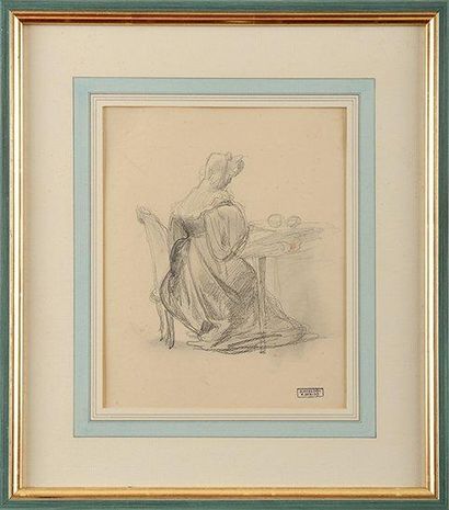 François gérard (1770-1837) Femme à l'ouvrage Dessin au crayon Cachet de la succession...