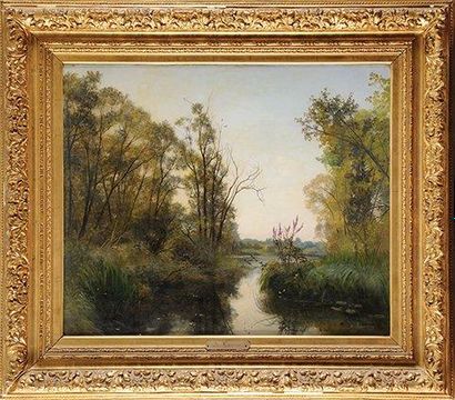 Albert F. LAURENS (1864-1934) Bord de rivière Sur sa toile d'origine Signée en bas...