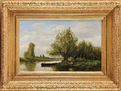 Etienne Maxime VALLÉE (act.1873-1881) Pêcheur sur la rivière Sur sa toile d'origine...