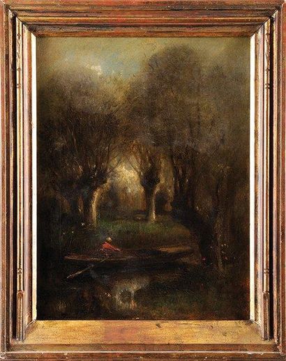 Jules DUPRÉ (1811 - 1889) Promenade entre les saules Huile sur toile Signée en bas...