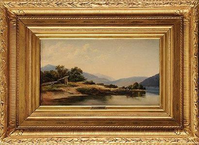 Eugène Antoine S. LAVIEILLE (1820-1889) Paysage fluvial Huile sur toile Signée en...