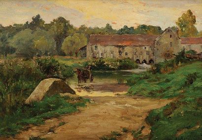 Ernest G. MARCHE (1864-1932) Les Bords du Loing à Souppes, le Moulin de Beaumoulin...
