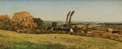 Henri-Joseph HARPIGNIES (1819-1916) Village vu en surplomb, 1879 Huile sur toile...