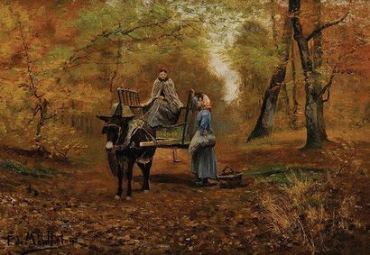 François Richard de MONTHOLON (1856-1940) Halte en sous-bois, Forêt de Fontainebleau...