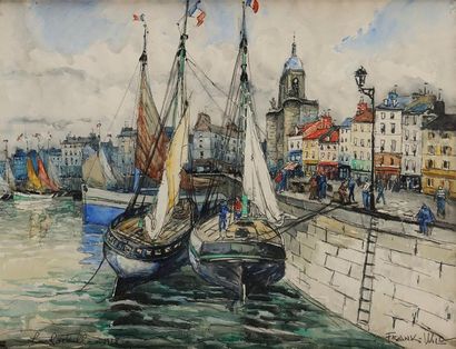 FRANK-WILL (1900-1951) Le Port de la Rochelle Aquarelle, lavis, gouache et crayon...