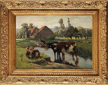 Edwin D. CONNELL (1859-?) L'Abreuvoir Sur sa toile d'origine Signée en bas à droite...
