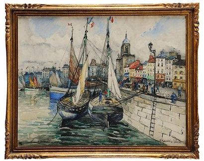 FRANK-WILL (1900-1951) Le Port de la Rochelle Aquarelle, lavis, gouache et crayon...