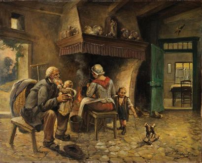 Priot VINEKENBOS (XIXème siècle) Scène d'intérieur Sur sa toile d'origine Signée...
