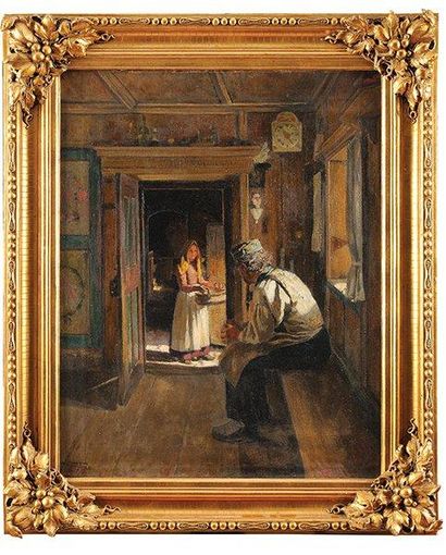 Jakob HAPP (1861-1936) Scène d'intérieur Sur sa toile d'origine Signée et datée 98...