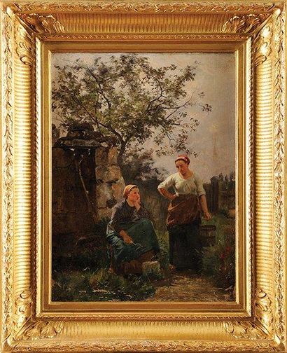 Charles Joseph BEAUVERIE (1839-1923) Femmes au puit Sur sa toile d'origine Signée...