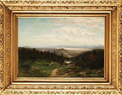 Wilhelm BRANDENBURG (1824-1901) Lac de montagne animé Sur sa toile d'origine Signée...