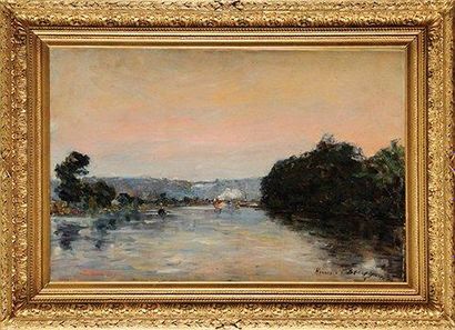 Herman VAN DEN BERGHE (XIXème siècle) Paysage fluvial Sur sa toile d'origine Signée...