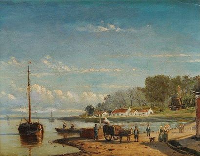 Georges Johannes HOFFMANN (1833-1873) Promenade en bord de mer Huile sur panneau...