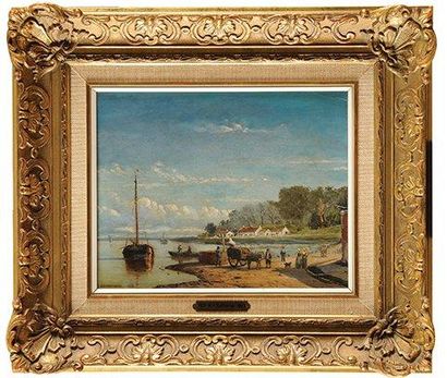 Georges Johannes HOFFMANN (1833-1873) Promenade en bord de mer Huile sur panneau...