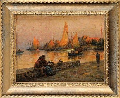 Georges Philibert Charles MARONIEZ (1865-1933) Port de pêche au crépuscule Huile...