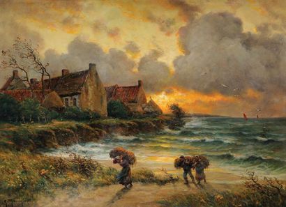 Georges Philibert Charles MARONIEZ (1865-1933) Le retour de la pêche Huile sur toile...