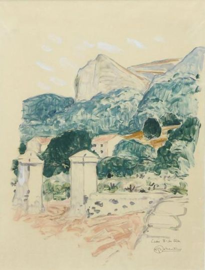 Mathurin MEHEUT (1882-1958) Cassis Gouache sur papier beige. Signé et situé en bas...