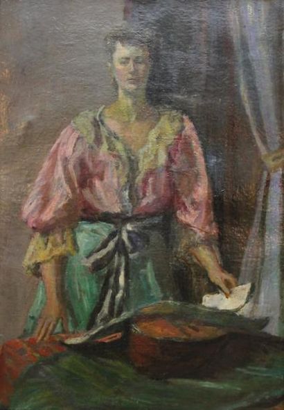 Jean VENITIEN (né en 1911) Femme à la cythare Huile sur toile signée en bas à gauche...
