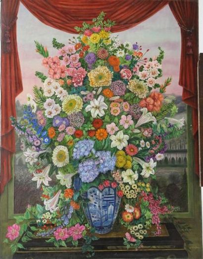 Jacqueline CHUTEAU (XXème siècle) Bouquet de fleurs Huile sur panneau signée en bas...