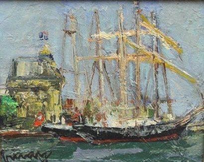 Jean VINAY (1907-1978) Port de St Malo Huile sur toile signée en bas à droite et...