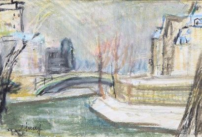 Jean VINAY (1907-1978) Vue de fleuve Pastel en couleur sur papier signé en bas à...