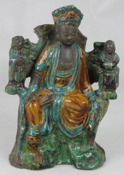 CHINE STATUE en grès représentant un dignitaire XVIIème siècle Haut: 22 cm Expert:...