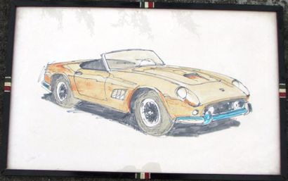 null "Dessin original, non signé, années 70, représentant une Ferrari 250 GT California,...