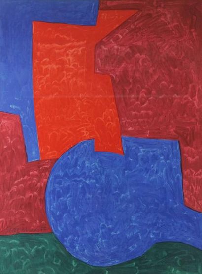 Serge POLIAKOFF (1900-1969) Composition en rouge, bleu et vert Lithographie Signé...