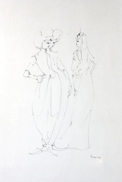 Léonor FINI (1908-1996) Trois femmes Encre de Chine sur papier. Signé en bas à droite...