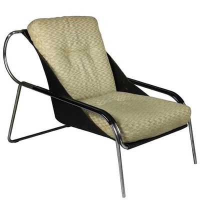 Marco ZANUSO (1916-2001) - Circa 1960 Rare fauteuil à assise baquet en cuir et métal...