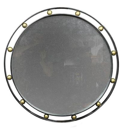Jean ROYERE (1902-1981), vers 1950 Rare miroir circulaire à double cerclage en acier...