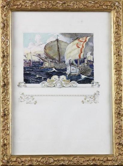 Frantisek Kupka (1871-1957) Bataille navale Aquarelle et gouache Signé en bas à droite...