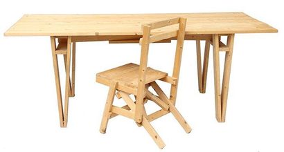 Enzo MARI (né 1932) "Autoprogetazzione" Table-bureau et sa chaise en construction...